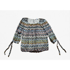Dressbarn Multicolored Sheer Chevron 3/4 Sleeve